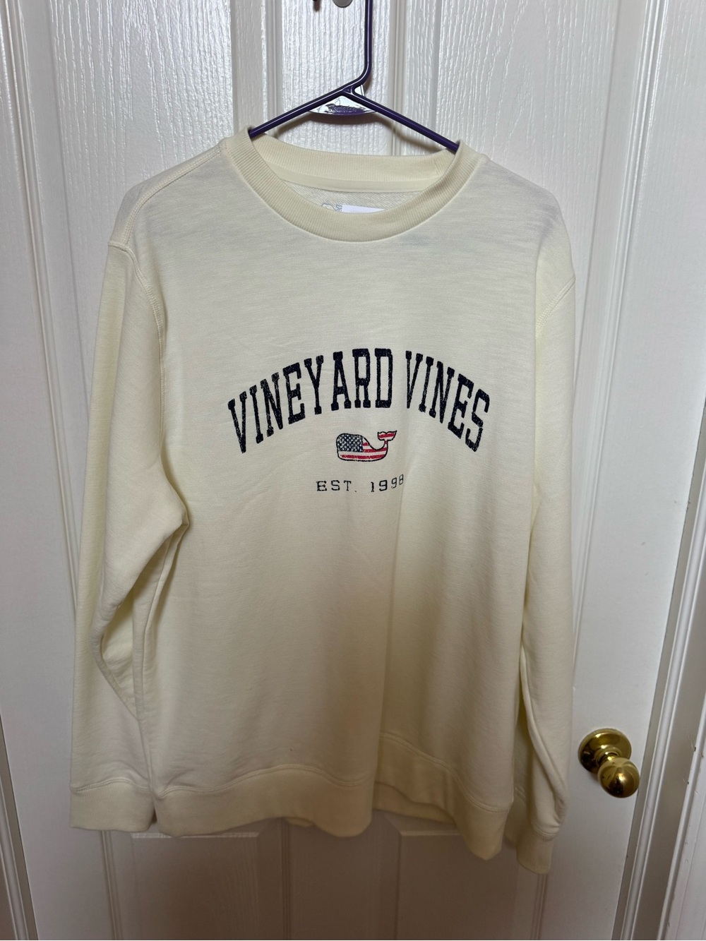Vineyard Vines Powder Cream Crewneck with Navy Logo